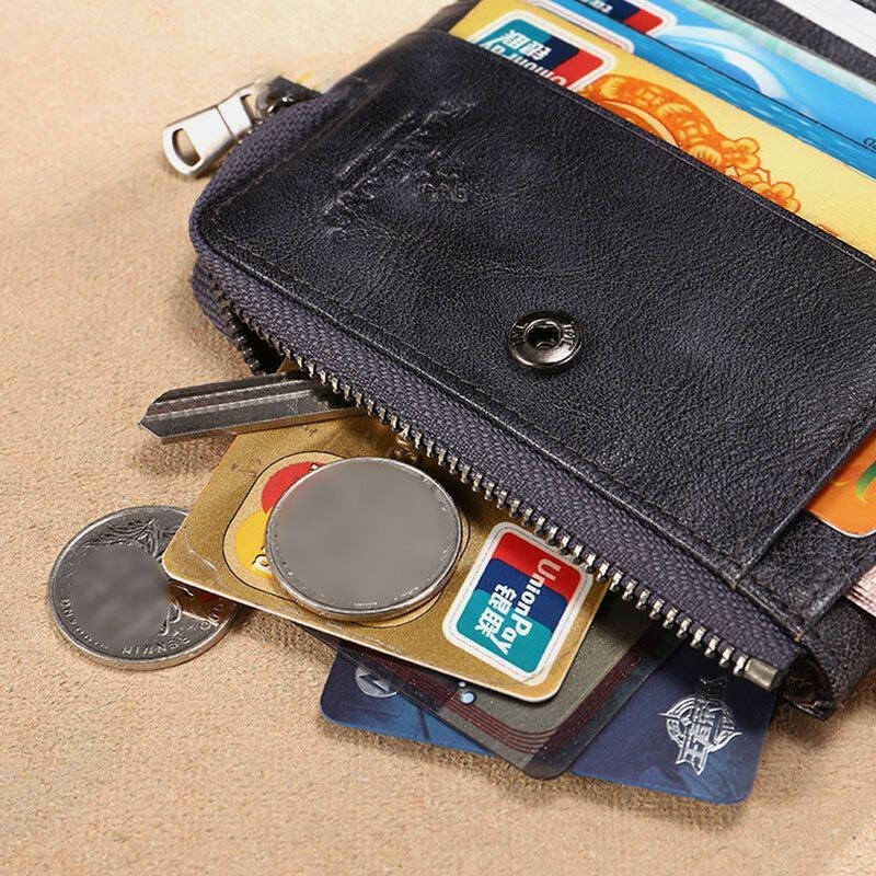 Herre Kohud Bifold Kort Anti-magnetisk Tegnebog Rub Farve Dobbelt Lynlås Lomme Møntpung 4 Kort Slot Kortetui