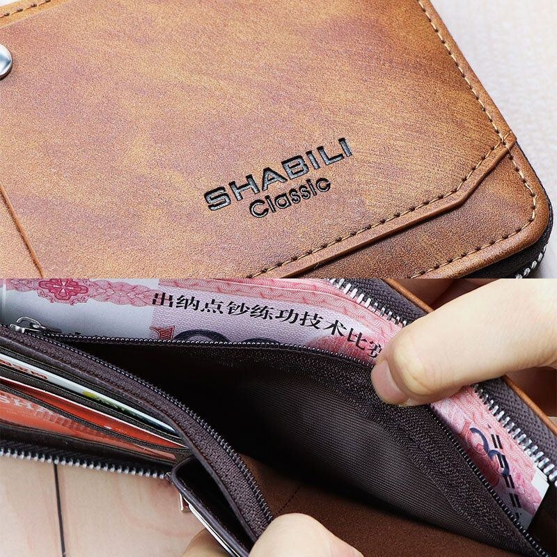 Herre Kunstlæder Retro Klassisk Draw Card Slot Bifold Zipepr Kortholder Pung