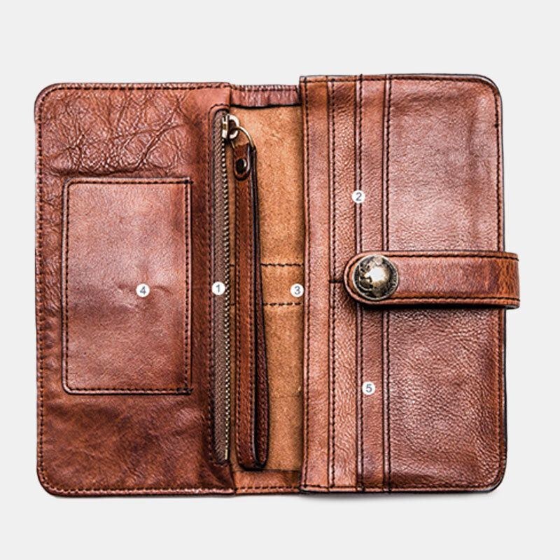 Herre Lang Bifold Multi-card Slot Kortholder Vintage Pu Læder 6.5 Tommer Telefontaske Pengeclips Tegnebog
