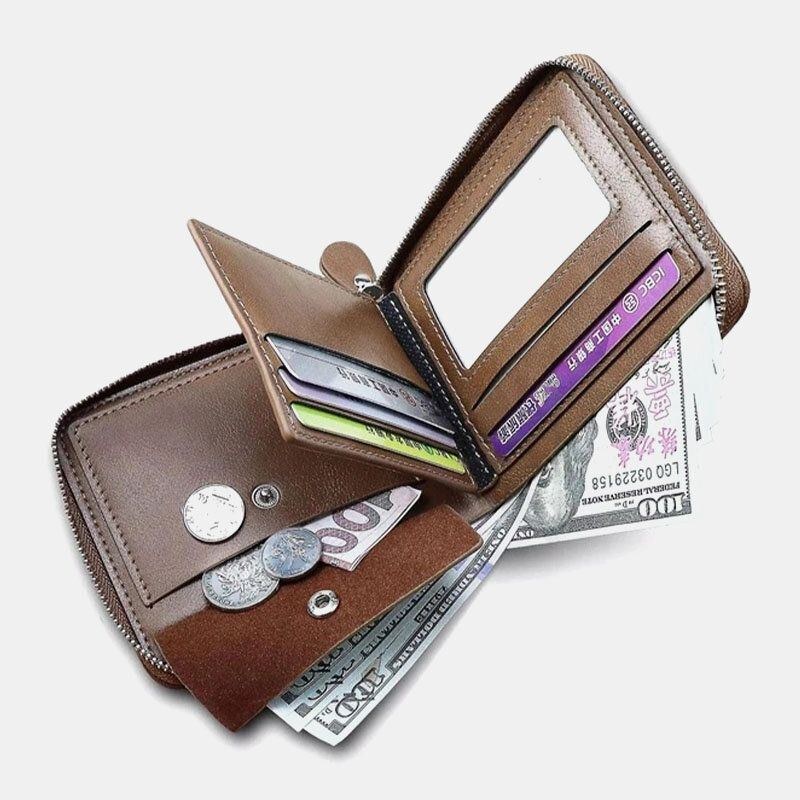 Herre Pu Læder Kort Multi-card Slot Kortholder Retro Lynlås Møntpung Pung