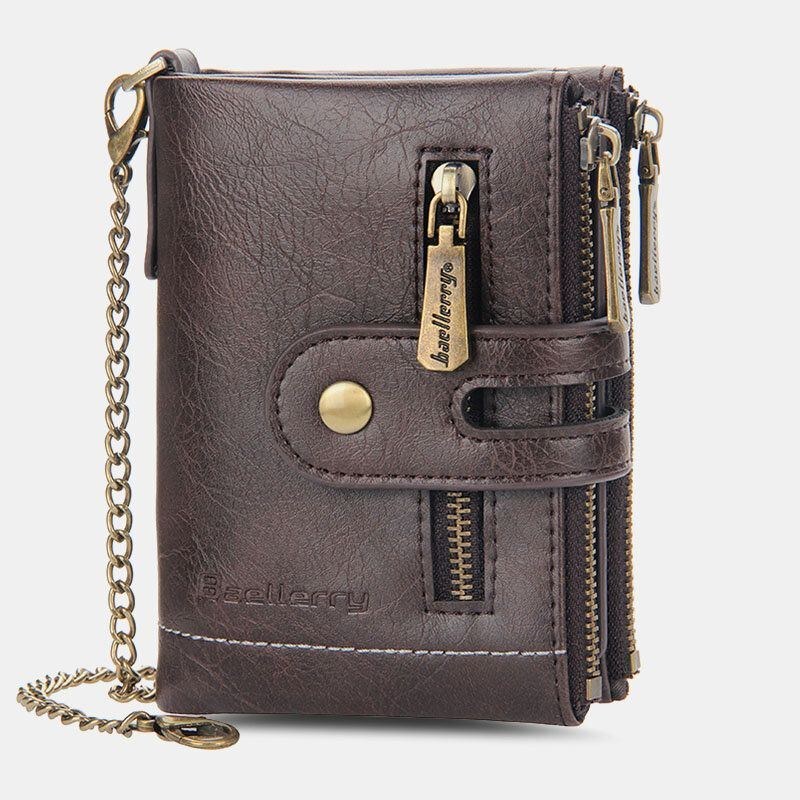 Herre Pu Læder Lang Bifold Multi-card Slot Kortholder Dobbelt Lynlås Møntpung Pengeclips Tegnebog