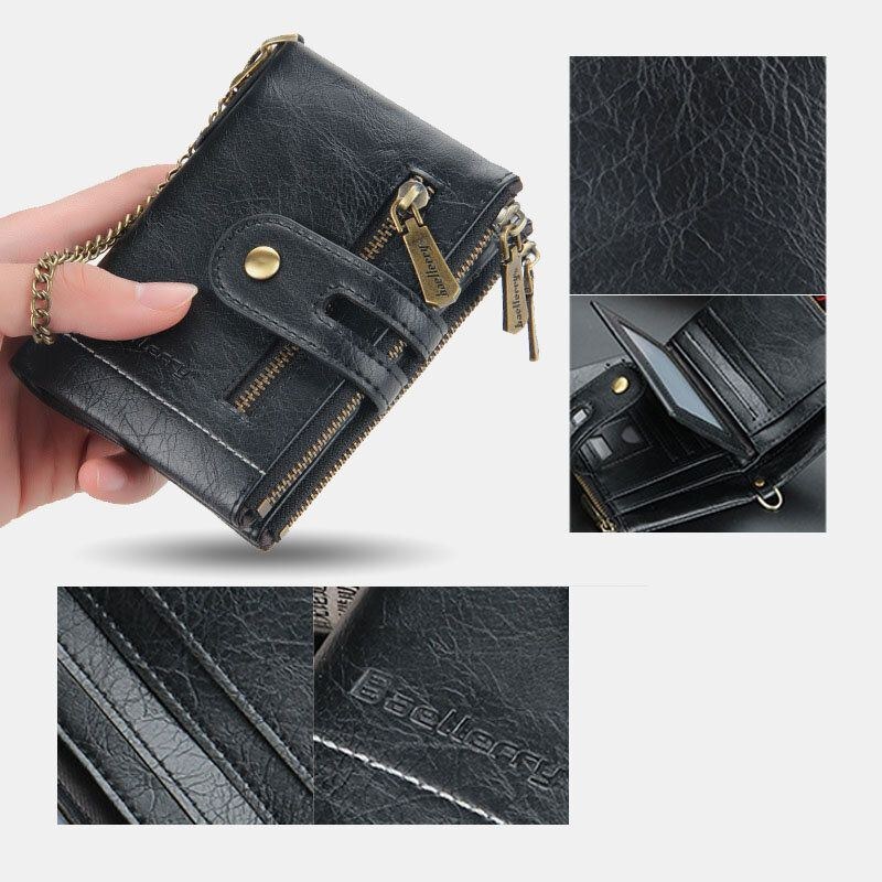 Herre Pu Læder Lang Bifold Multi-card Slot Kortholder Dobbelt Lynlås Møntpung Pengeclips Tegnebog