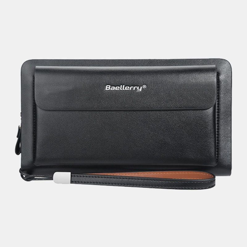 Herre Pu Læder Stor Kapacitet Multi-card Slot Casual Bærehåndtag Clutch Taske Kortholder Pung
