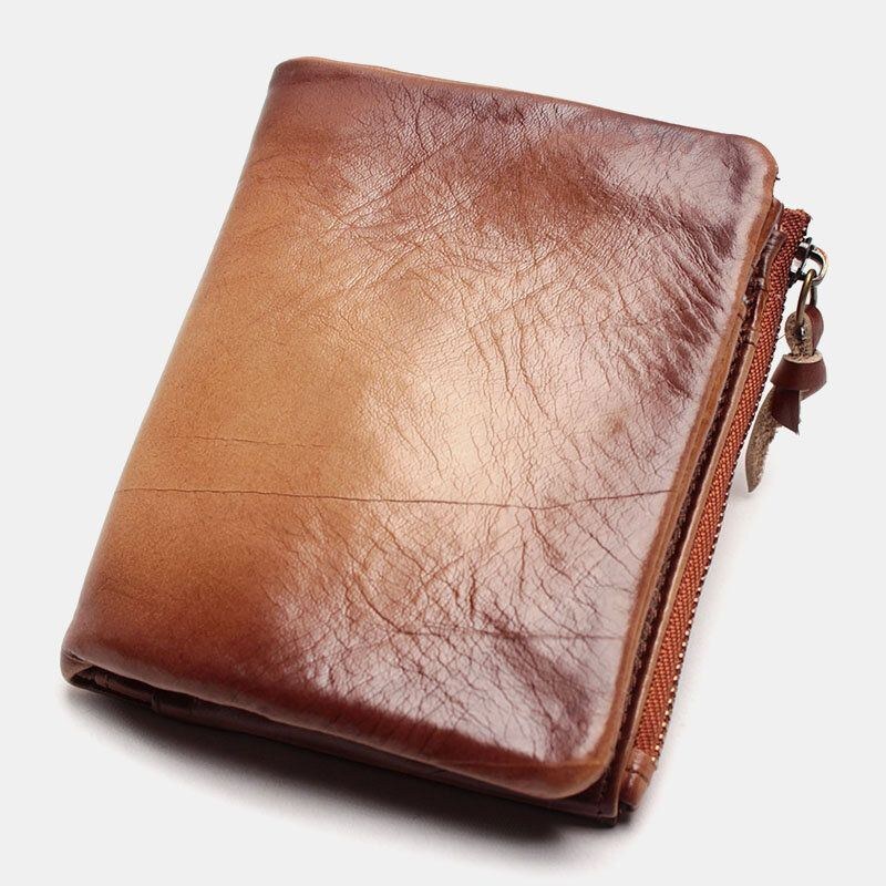 Herre Retro Blødt Læder Bifold Lynlås Tegnebog 6 Kort Slot Kort Etui Multifunktion Afslappet Mønt Pung Tegnebog