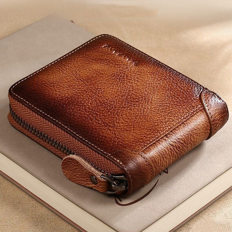 Herre Rub Farve Kort Anti-magnetisk 6 Card Slot Card Case Multifunktion Lynlås Pengeclips Kohud Kørekort Tegnebog