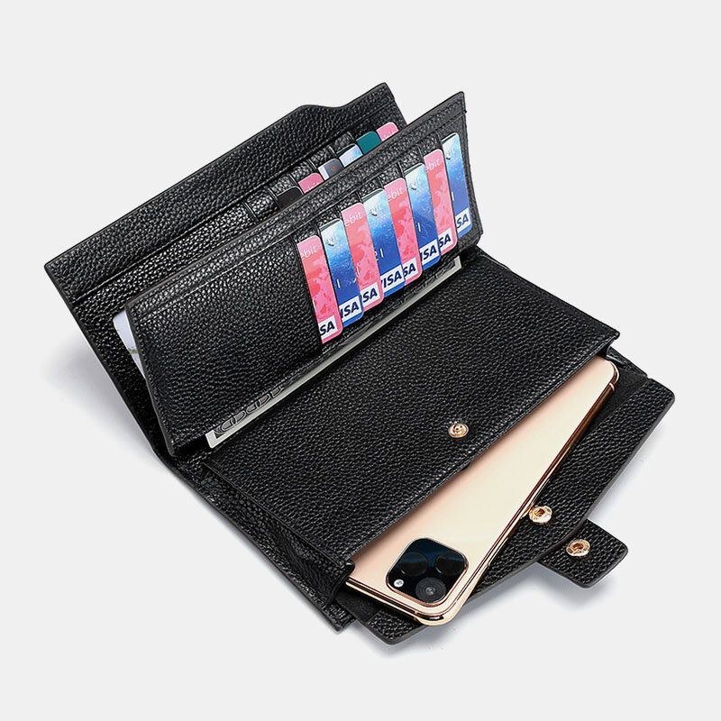 Herre Unisex Ægte Læder Anti-tyveri Litchi Mønster 5.8 Tommer Telefontaske Clutch Pung Multi-slot Kortholder Pung