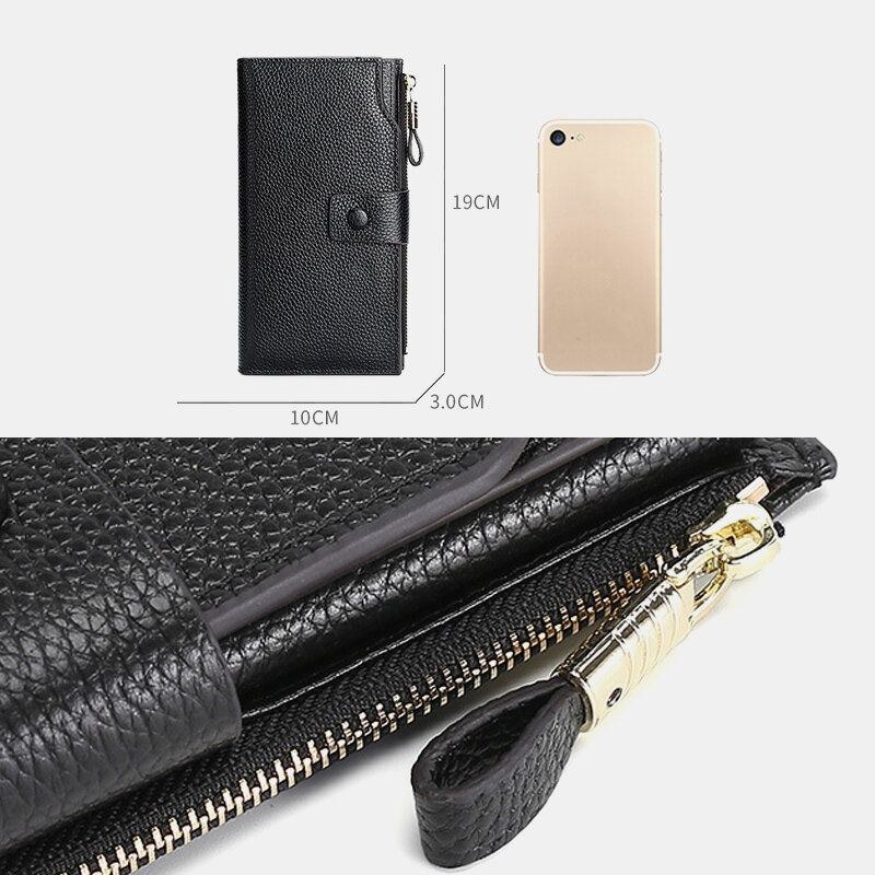 Herre Unisex Ægte Læder Anti-tyveri Litchi Mønster 5.8 Tommer Telefontaske Clutch Pung Multi-slot Kortholder Pung