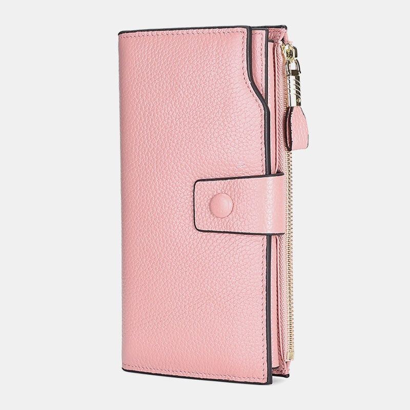 Herre Unisex Ægte Læder Anti-tyveri Litchi Mønster 5.8 Tommer Telefontaske Clutch Pung Multi-slot Kortholder Pung