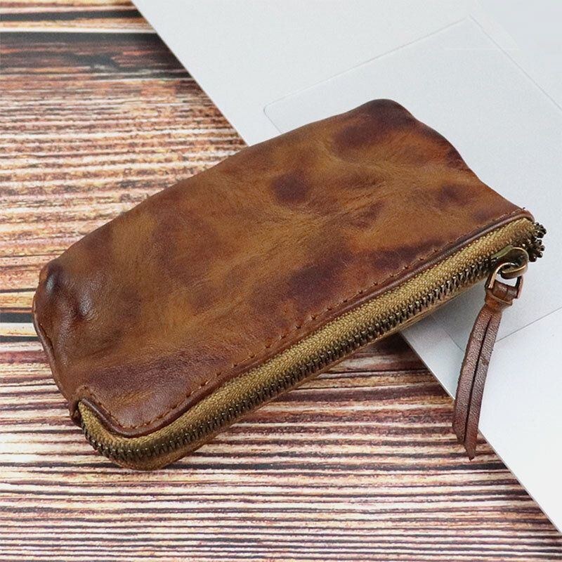 Herre Unisex Lavet Gammelt Vasket Ægte Læder Personlighed Casual Multi-slot Clutch Pung Kortholder Pung