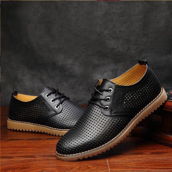 Big Size Mænd Åndbar Casual Hollow Out Læder Oxfords Sko