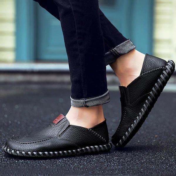 Herre Bløde Åndbare Flade Sko Casual Outdoor Læder Slip On Oxfords