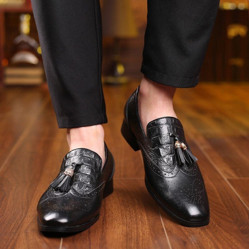 Herre Brogue Tassel Decor Dress Loafers Slip On Business Casual Formelle Sko