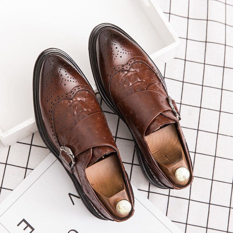 Herre Broguo Retro Metalspænde Komfortabel Bærbar Formel Business Casual Sko