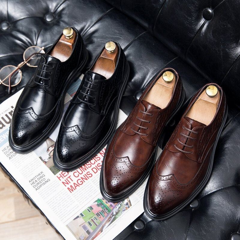 Herre Business Soft Lace Up Gummisål Brogue Dress Sko