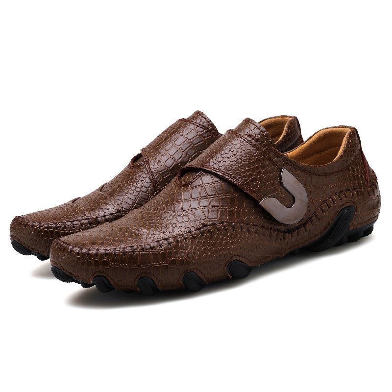 Herre Casual Spænde Alligator Mønster Ægte Læder Oxfords