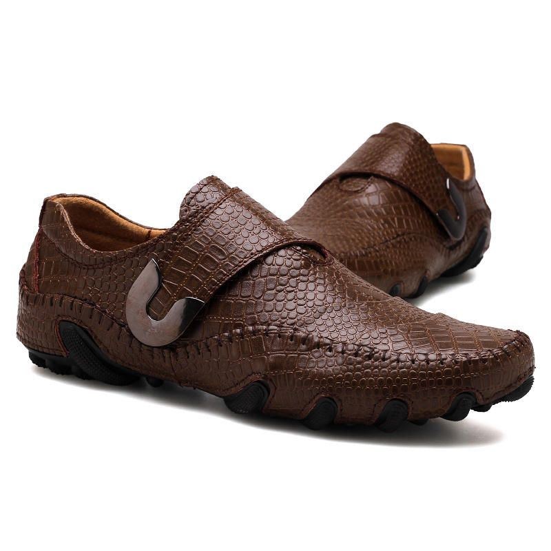 Herre Casual Spænde Alligator Mønster Ægte Læder Oxfords