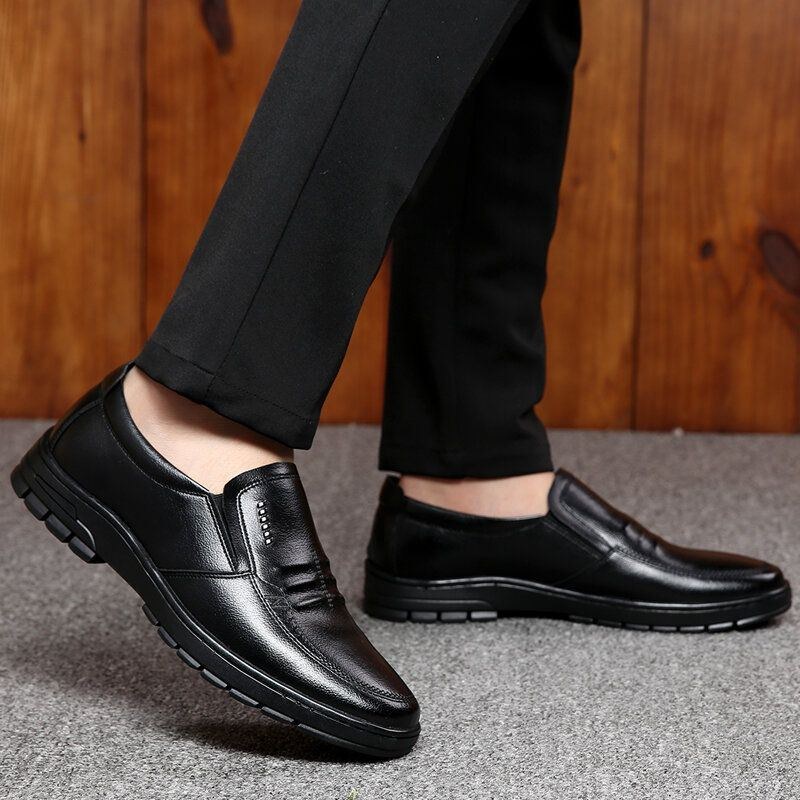 Herre Koskind Læder Blød Bund Slip On Varmt Foring Behagelig Kjole Casual Business Sko