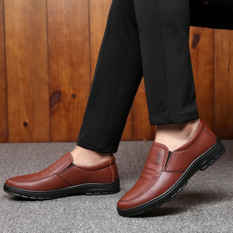 Herre Koskind Læder Blød Bund Slip On Varmt Foring Behagelig Kjole Casual Business Sko