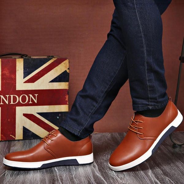 Herre Læder Rund Tå Oxfords Sneaker