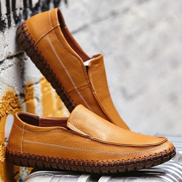 Mænds Ren Farve Blødt Læder Slip On Casual Flat Oxfords