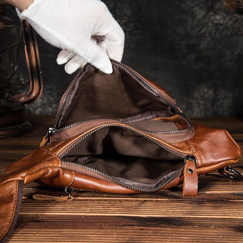 Ægte Læder Til Mænd Retro 9 Tommer Stor Kapacitet Med Flere Lommer Vandtæt Telefonbrysttasker Crossbody-taske
