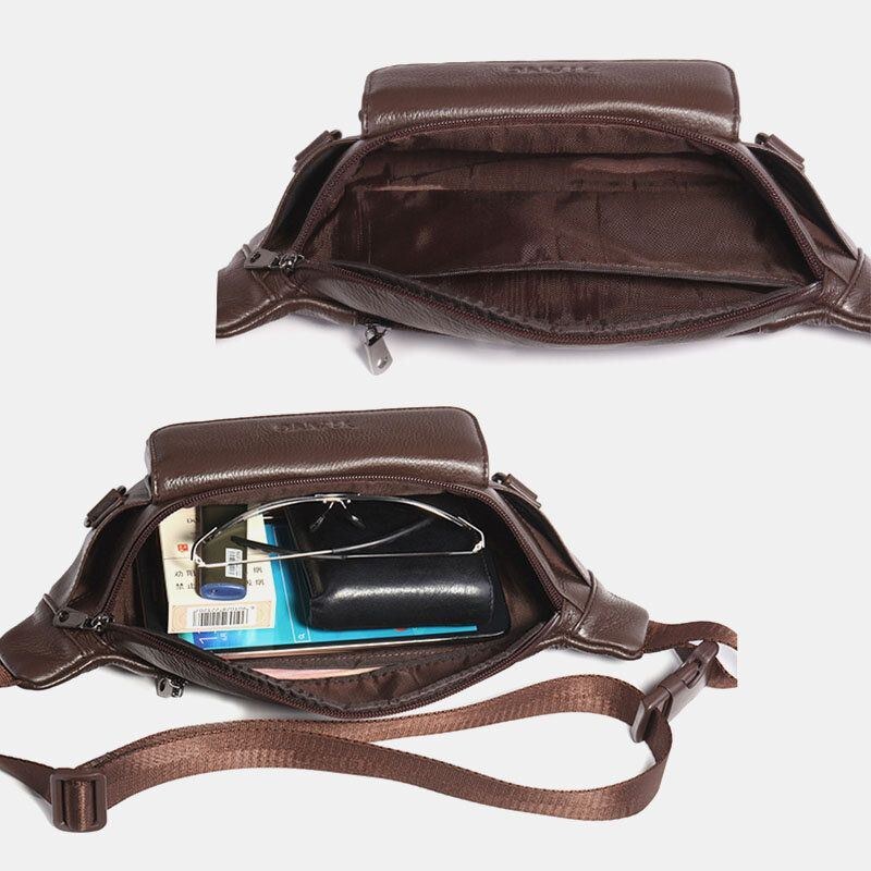 Herre Ægte Læder Ensfarvet Multi-bære Crossbody Taske Brysttaske Bæltetaske Taljetaske