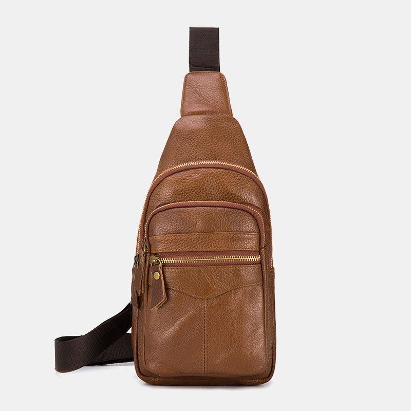 Herre Ægte Læder Flerlag Vandtæt Casual Crossbody Taske Brysttaske Sling Bag