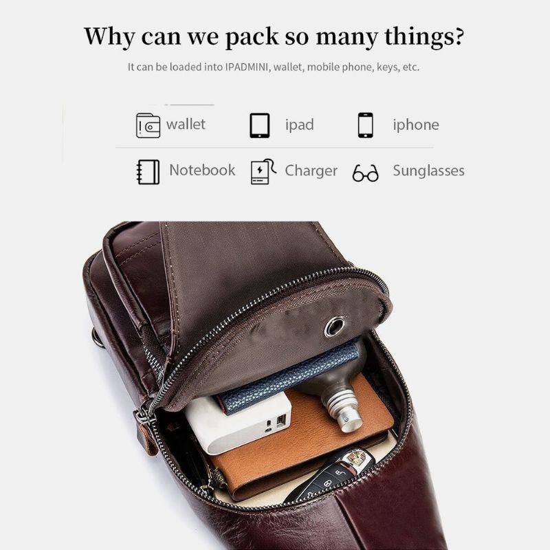 Herre Ægte Læder Hasp Hovedtelefonhul Stor Kapacitet Vintage 6.5 Tommer Telefontaske Brysttaske Crossbody-taske Skuldertaske