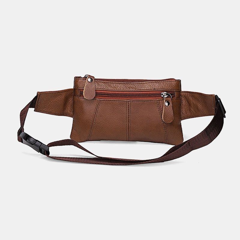 Herre Ægte Læder Multi-lomme Anti-tyveri Multifunktionel Crossbody Taske Brysttaske Sling Bag