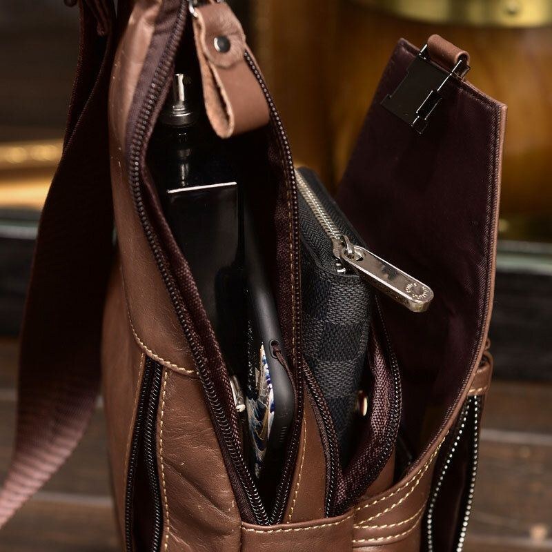 Herre Ægte Læder Multi-pocket Anti-tyveri Brysttaske Retro Wear Vandtæt Crossbody Taske