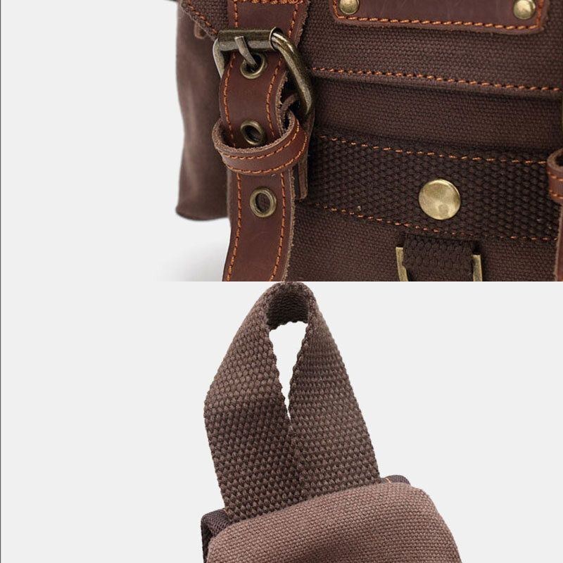 Herre Ægte Læder Og Lærred Rejse Udendørs Bæretaske Personlig Crossbody Taske Brysttaske