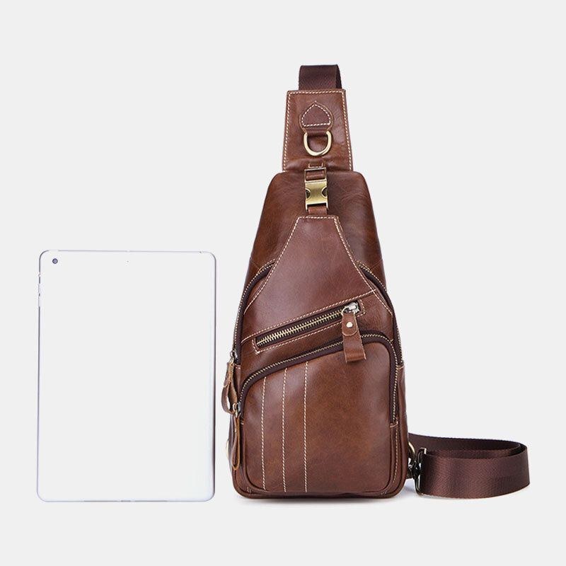 Herre Ægte Læder Retro Business Casual Ensfarvet Læder Skuldertaske Crossbody Taske Brysttaske