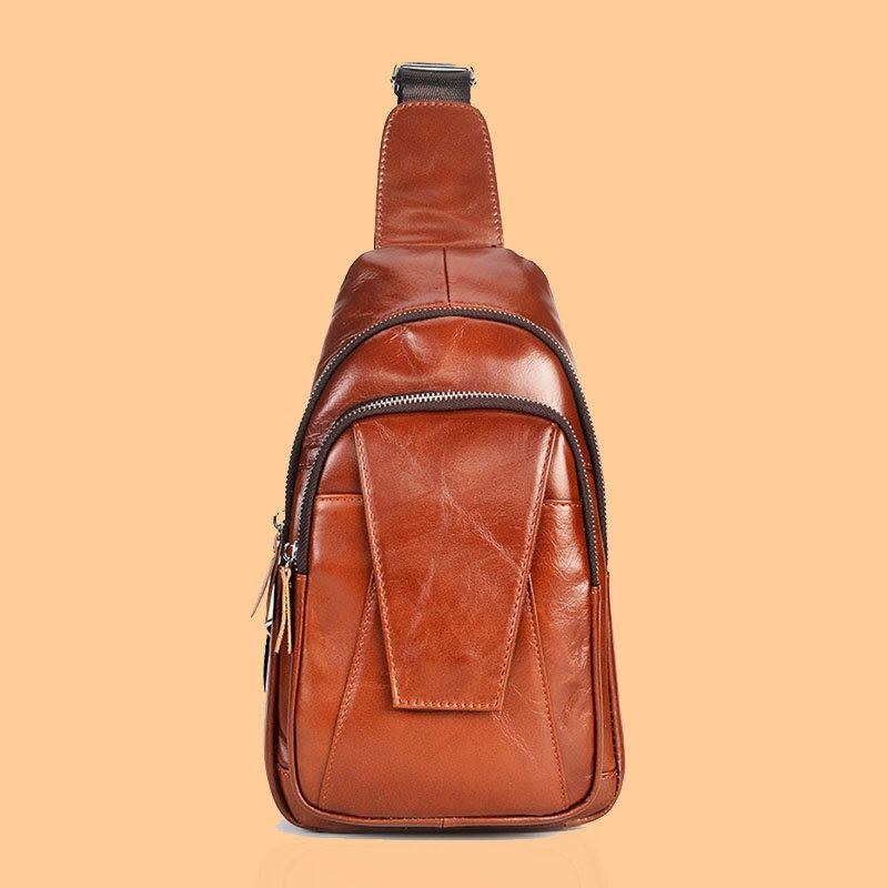 Herre Ægte Læder Ryg Tyverisikret Lynlåslomme Brysttaske Mode Casual Slidbestandig Crossbody-taske Skuldertaske
