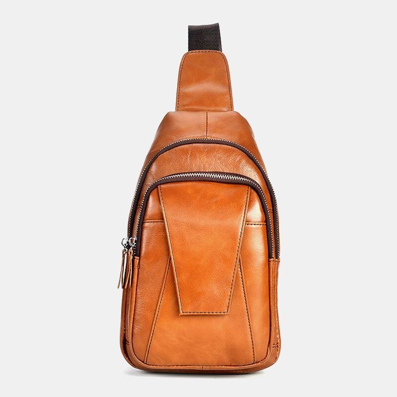 Herre Ægte Læder Ryg Tyverisikret Lynlåslomme Brysttaske Mode Casual Slidbestandig Crossbody-taske Skuldertaske