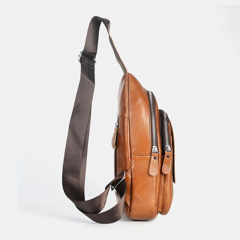 Herre Ægte Læder Ryg Tyverisikret Lynlåslomme Brysttaske Mode Casual Slidbestandig Crossbody-taske Skuldertaske