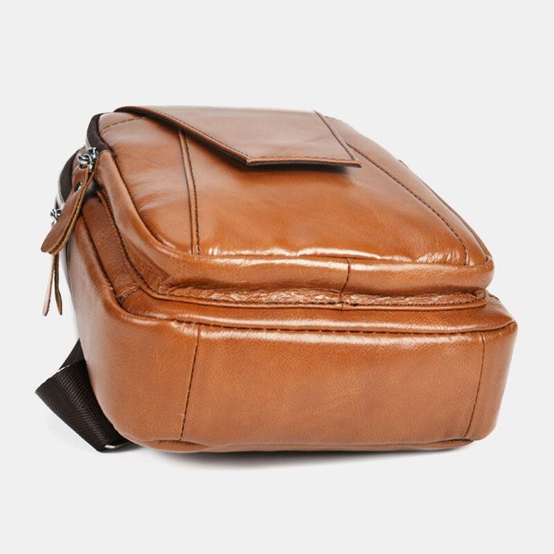 Herre Ægte Læder Ryg Tyverisikret Lynlåslomme Brysttaske Mode Casual Slidbestandig Crossbody-taske Skuldertaske