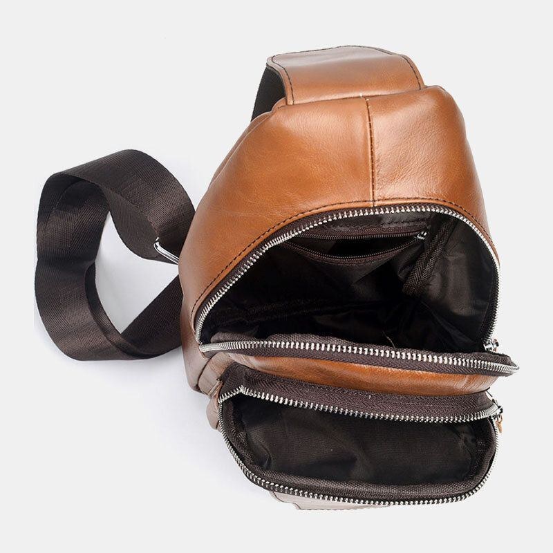 Herre Ægte Læder Ryg Tyverisikret Lynlåslomme Brysttaske Mode Casual Slidbestandig Crossbody-taske Skuldertaske