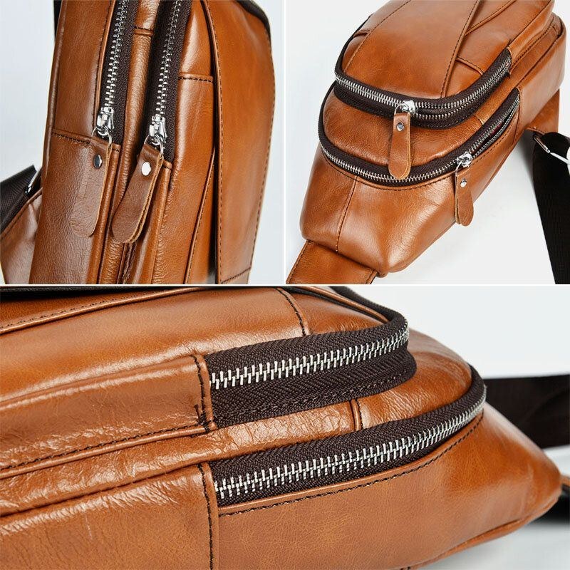 Herre Ægte Læder Ryg Tyverisikret Lynlåslomme Brysttaske Mode Casual Slidbestandig Crossbody-taske Skuldertaske