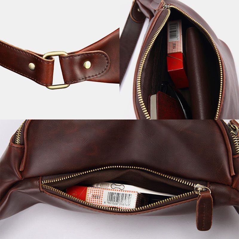 Herre Imiteret Læder Retro Sport Multi-bære Taljetaske Sling Bag Brysttaske