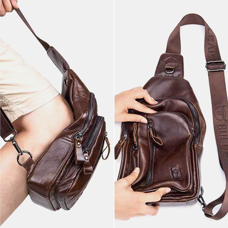 Herre Multi-lomme Koskind Brysttaske Casual Sports Multifunktionel Crossbody Bag Med Stor Kapacitet Skuldertaske