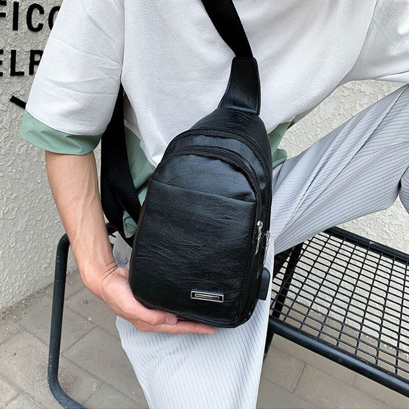 Herre Multi-pocket Pu Læder Crossbody Bag Brysttaske Sling Bag