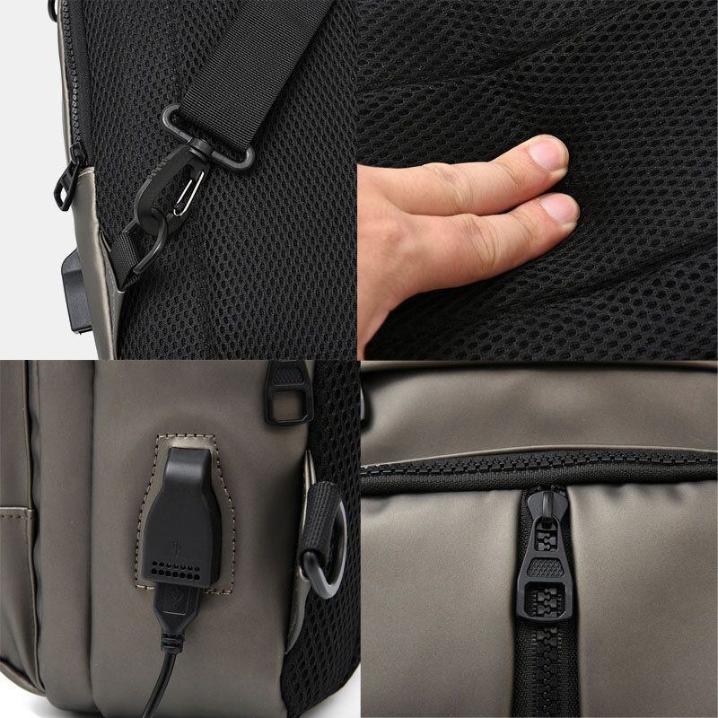 Herre Polyester Multi-bære Medium Kapacitet Med Usb-opladning Brysttaske Skuldertaske