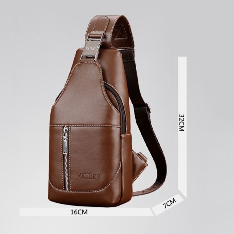 Herre Pu Læder Casual Multifunktions Øretelefon Hul Crossbody Taske Brysttaske