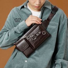 Herre Pu Læder Multi-lomme Slidstærk Brysttaske Taljetaske Hovedtelefonhul Design 6.5 Tommer Telefontaske Crossbody-tasker