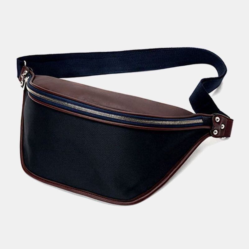 Herre Pu Læder Tofarvet Splejsning Sport Vintage Vandtæt Patchwork Crossbody Taske Brysttaske Skuldertaske