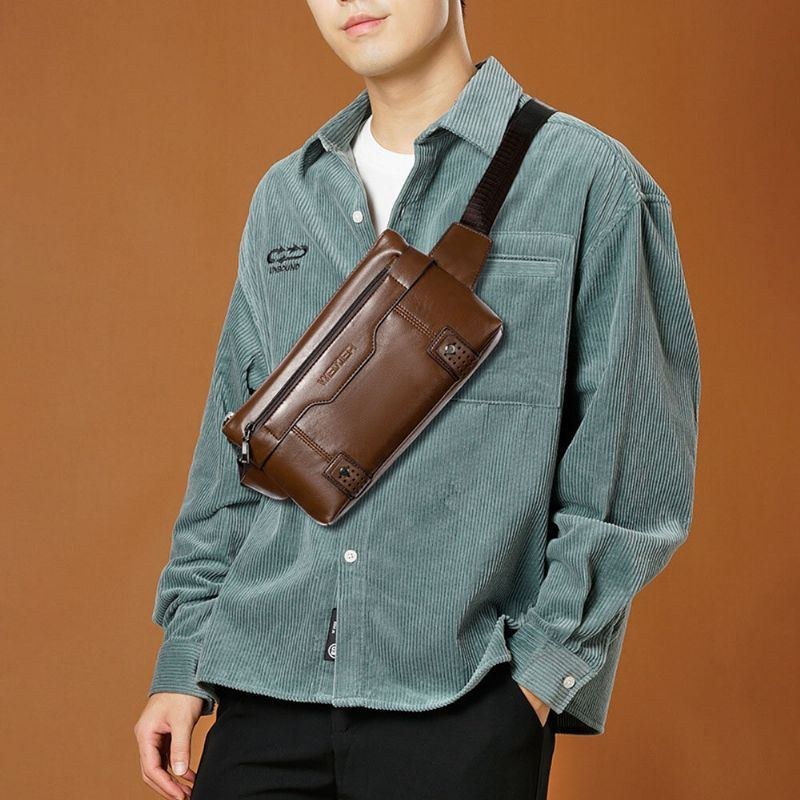 Herre Pu Læder Vandtæt Brysttaske Med Stor Kapacitet Outdoor Outing 6.5 Tommer Telefontaske Crossbody-tasker Skuldertaske
