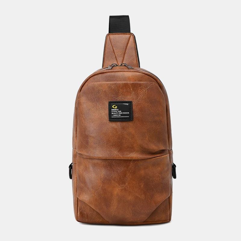 Herre Pu Læder Vandtæt Flerlommet Hovedtelefonhul Casual Brysttasker Skuldertaske Crossbody Tasker
