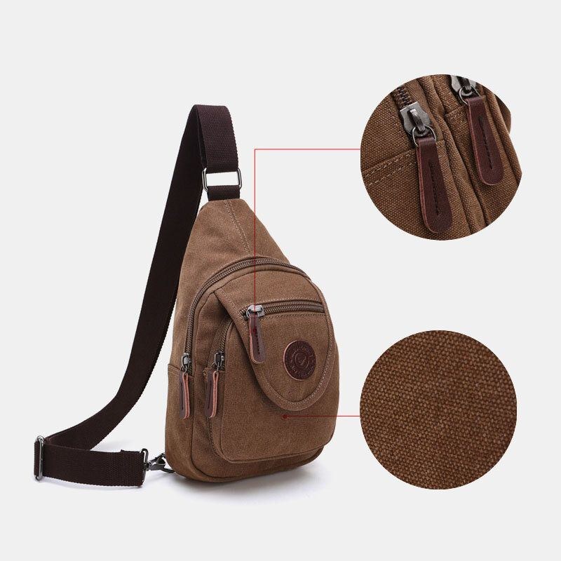 Herre Retro Canvas Brysttaske Med Høj Kapacitet Casual Wear Resisting Vandtæt Crossbody Bag Skuldertaske