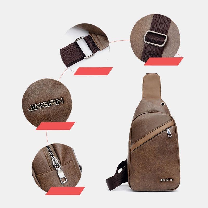 Herre Stor Kapacitet Øretelefon Hul Business Multi-pocket Crossbody Taske Bryst Taske Sling Bag