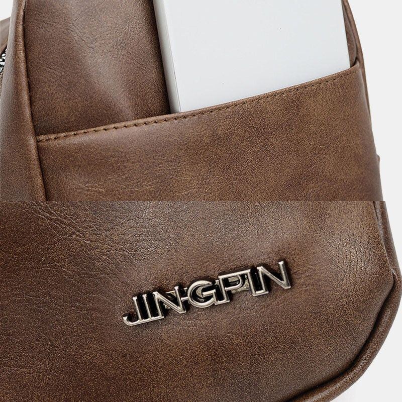 Herre Stor Kapacitet Øretelefon Hul Business Multi-pocket Crossbody Taske Bryst Taske Sling Bag